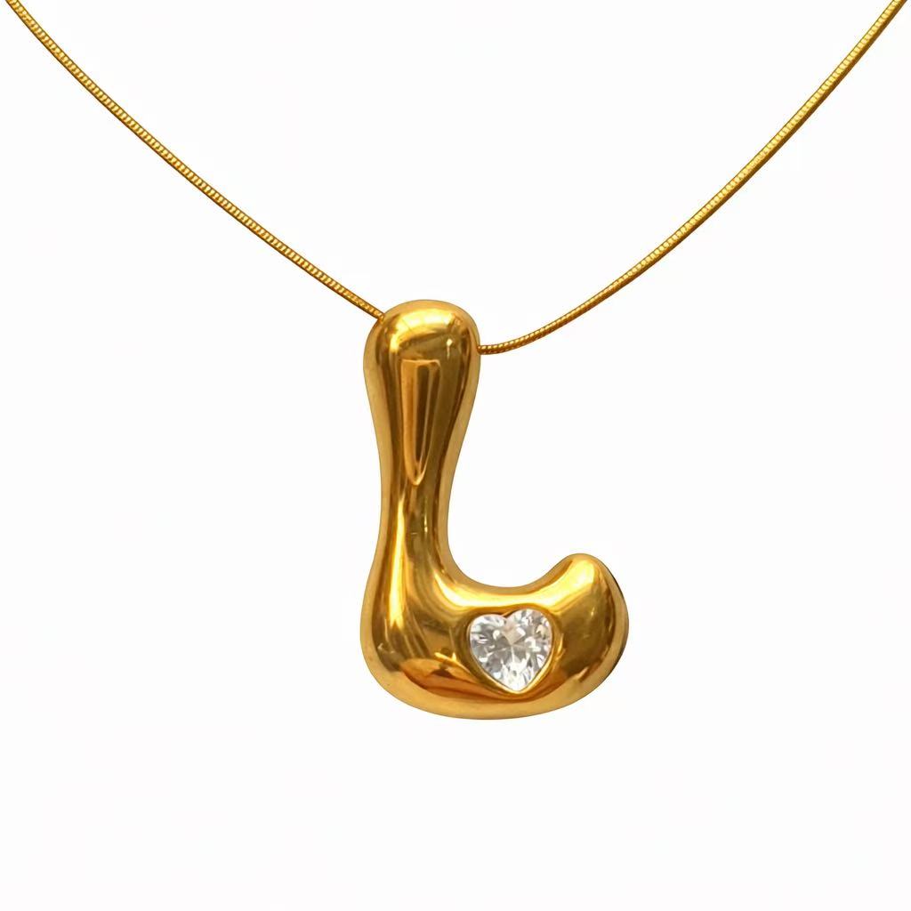 Customizable Initial Gold Ribbon Necklace AZ with Diamonds