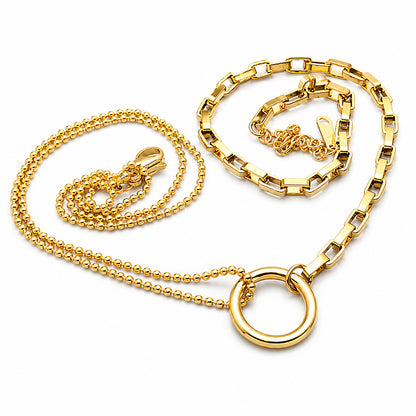Double ring gold necklace made of stainless steel, circular, 3D design