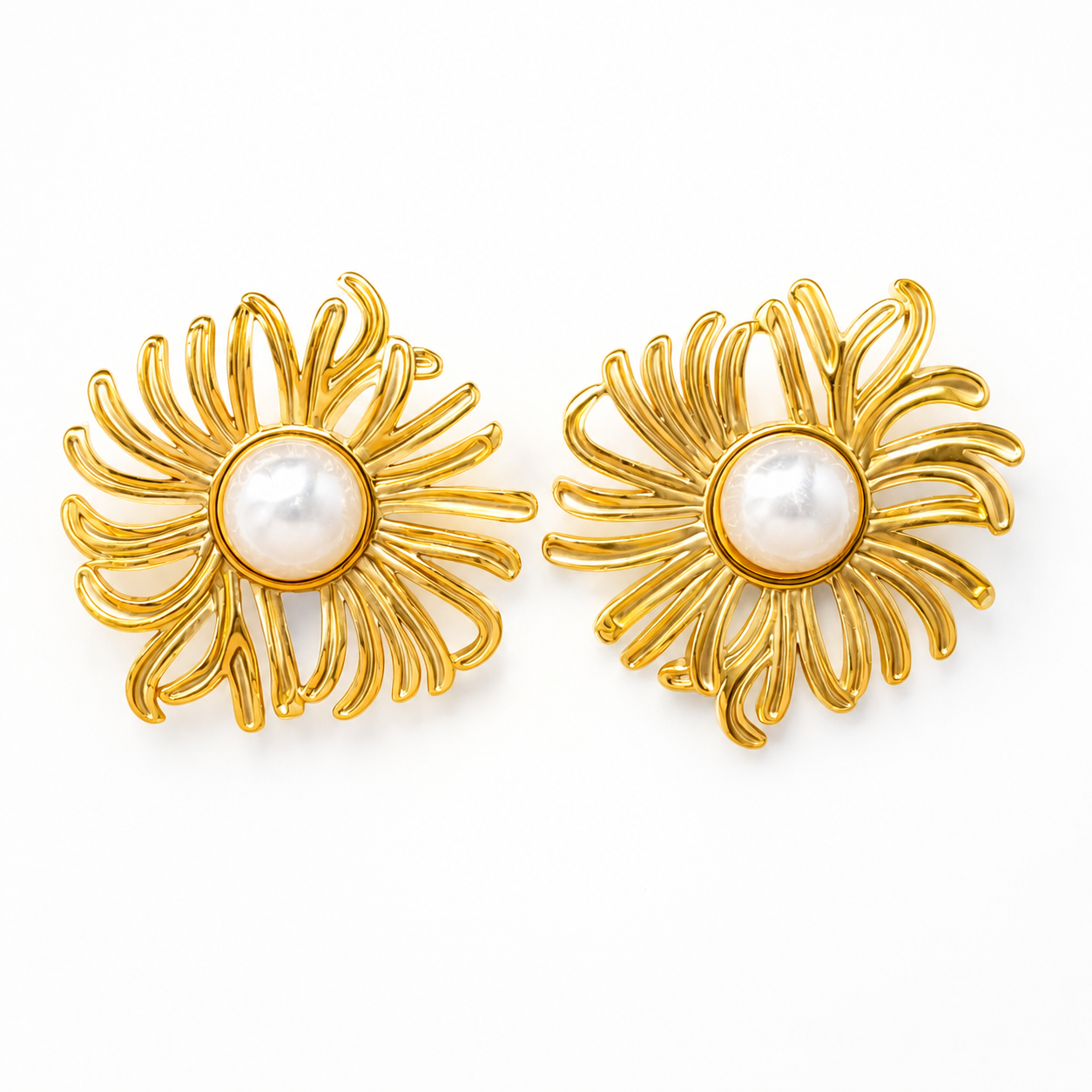 Flower Pearl Earrings - Elegant Gold Design, Gorgeous Beauty