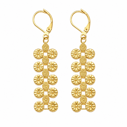 Luxury Gold Fringe Earrings | Modern Geometric Design Wide Hoop Earrings | 18K Gold Plated Long Tassel Earrings