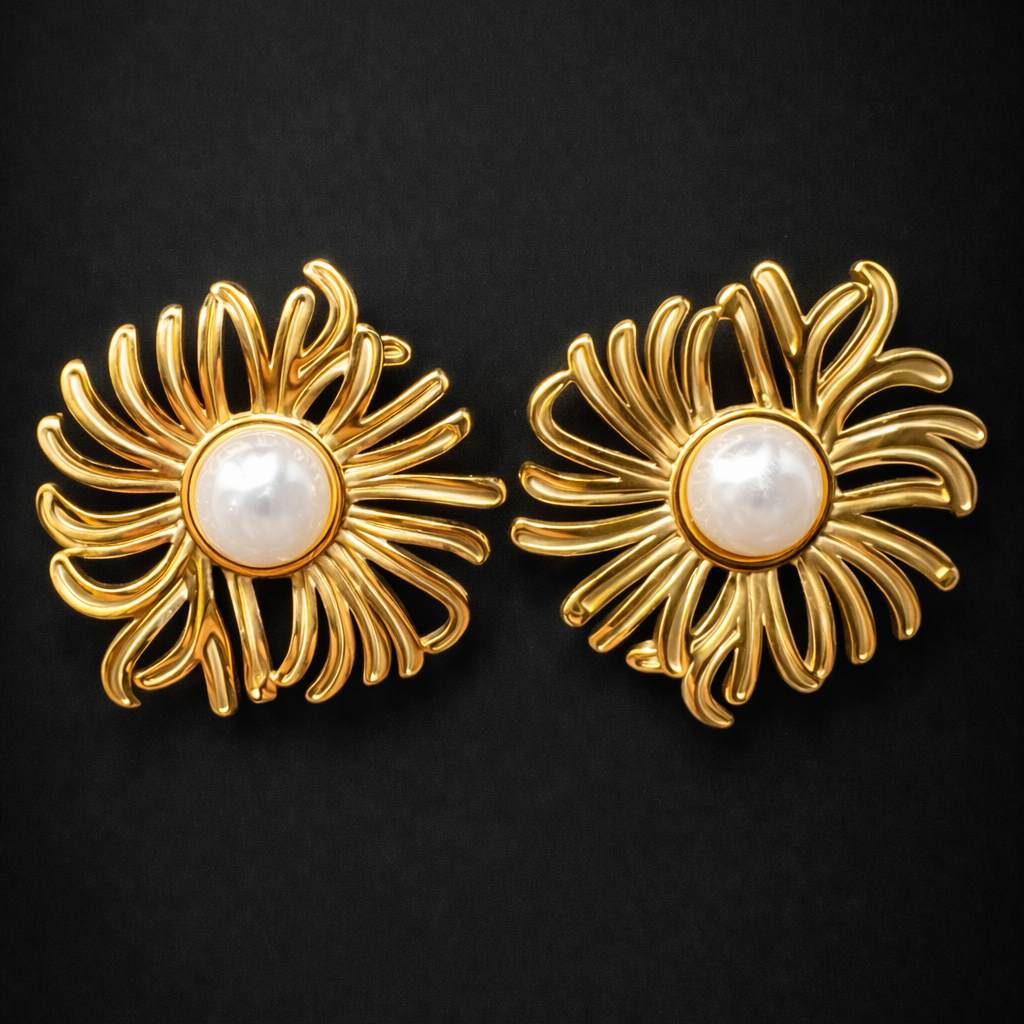 Flower Pearl Earrings - Elegant Gold Design, Gorgeous Beauty