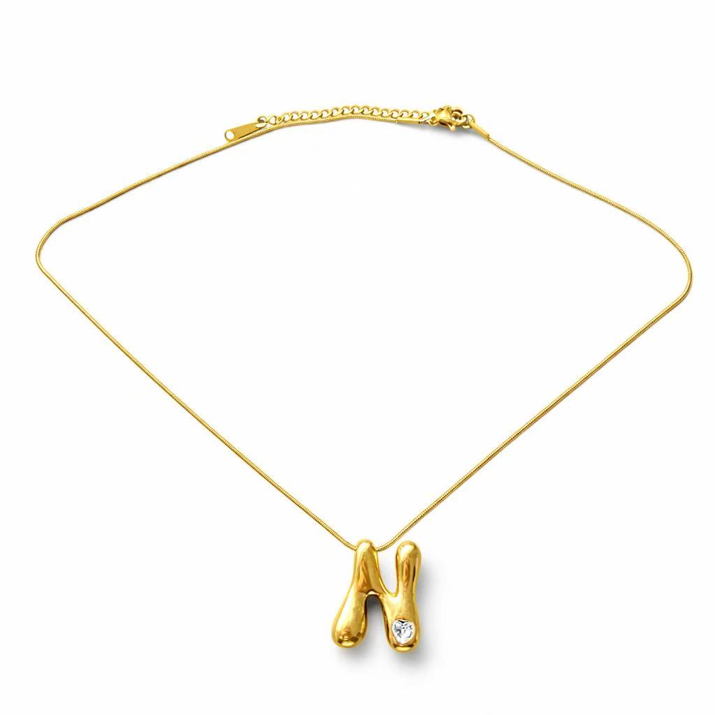 Customizable Initial Gold Ribbon Necklace AZ with Diamonds