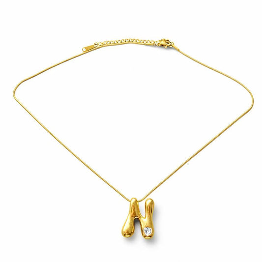 「XINXINIO」イニシャルゴールドリボンネックレス A-Z 、ダイヤモンド付き、自由に選択、立体アルファベットネックレス