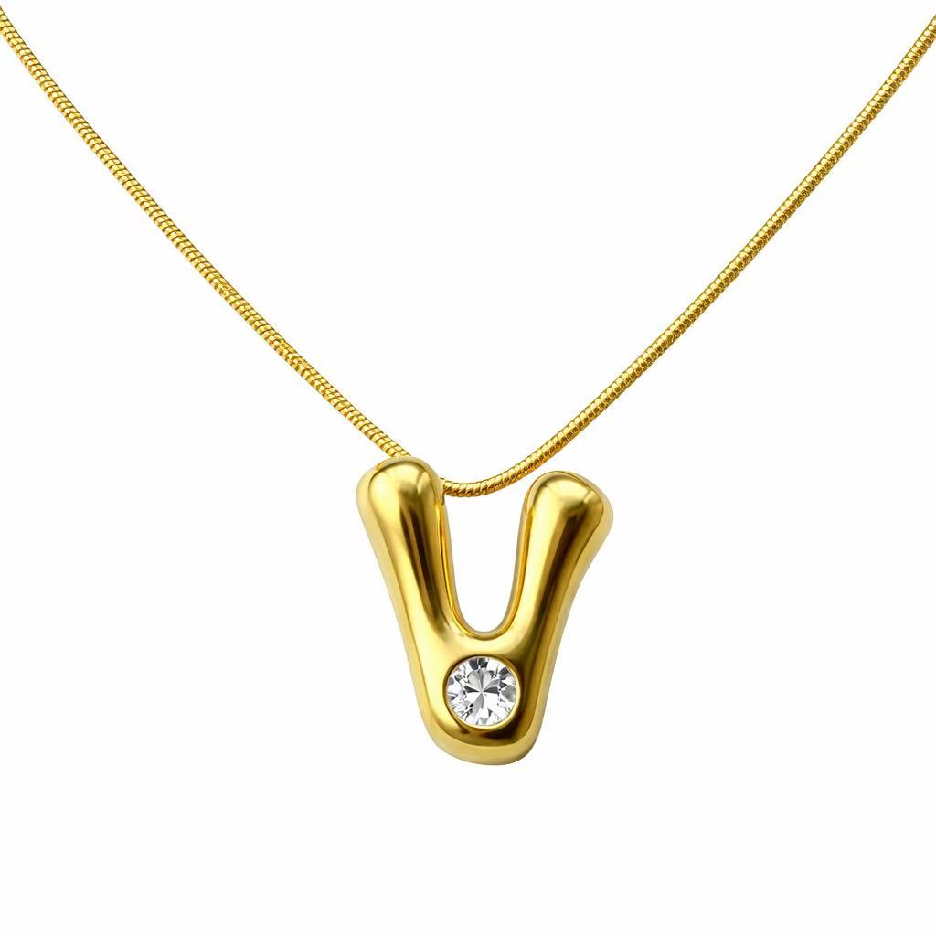 Customizable Initial Gold Ribbon Necklace AZ with Diamonds