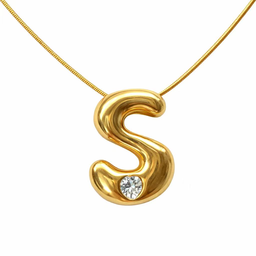 Customizable Initial Gold Ribbon Necklace AZ with Diamonds