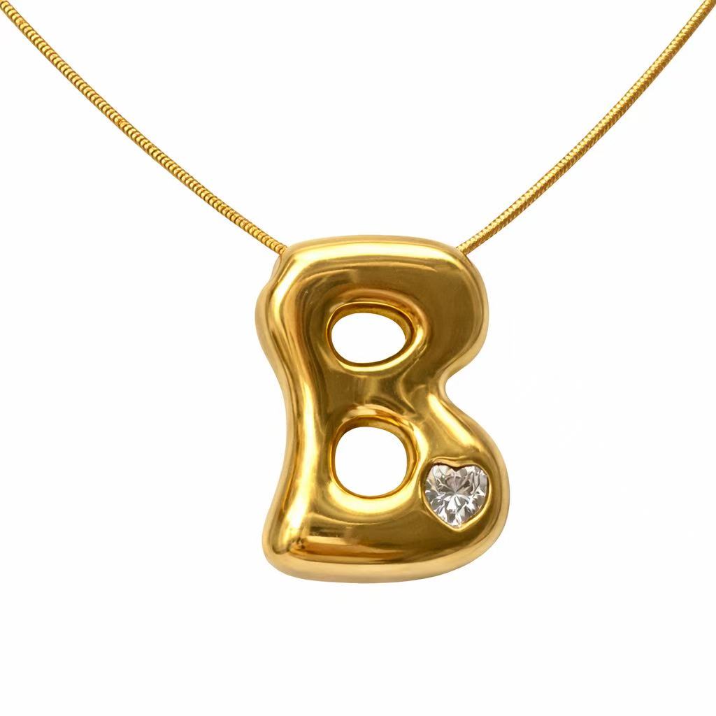 Customizable Initial Gold Ribbon Necklace AZ with Diamonds