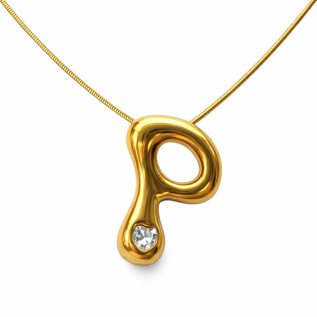 Customizable Initial Gold Ribbon Necklace AZ with Diamonds