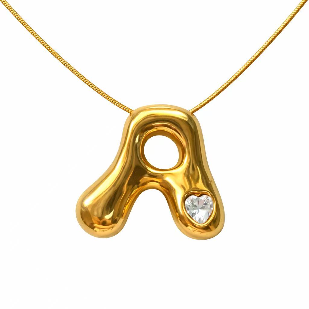 Customizable Initial Gold Ribbon Necklace AZ with Diamonds