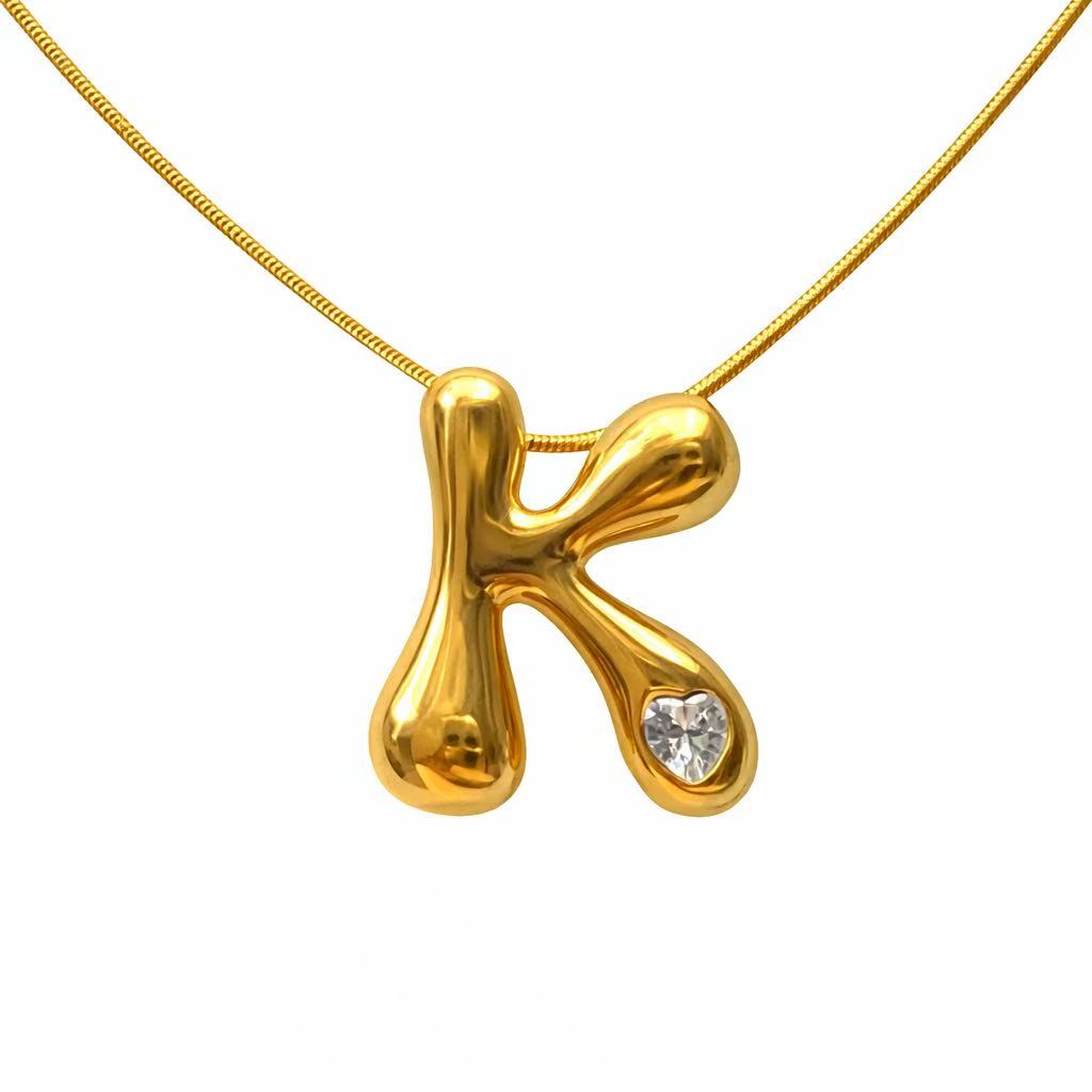 Customizable Initial Gold Ribbon Necklace AZ with Diamonds