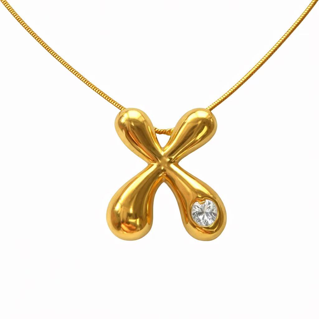 Customizable Initial Gold Ribbon Necklace AZ with Diamonds
