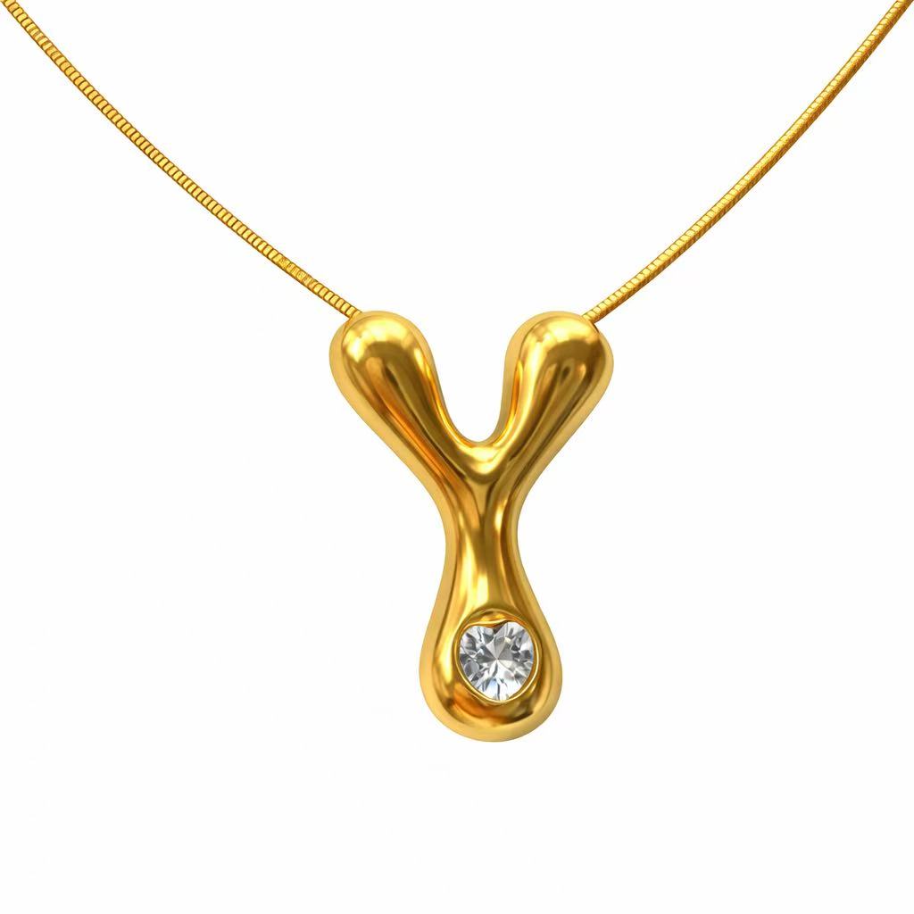 Customizable Initial Gold Ribbon Necklace AZ with Diamonds