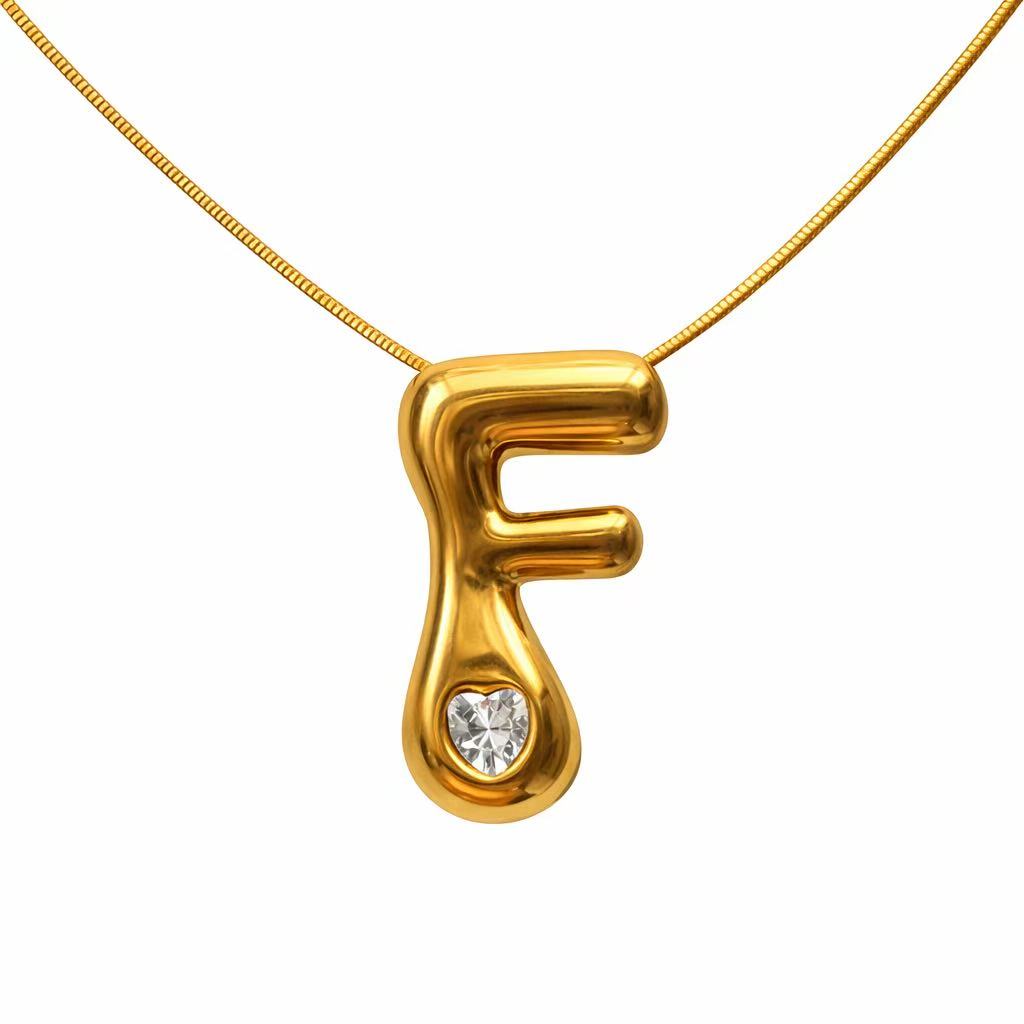 Customizable Initial Gold Ribbon Necklace AZ with Diamonds