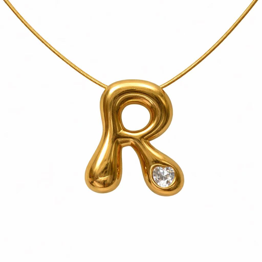 Customizable Initial Gold Ribbon Necklace AZ with Diamonds