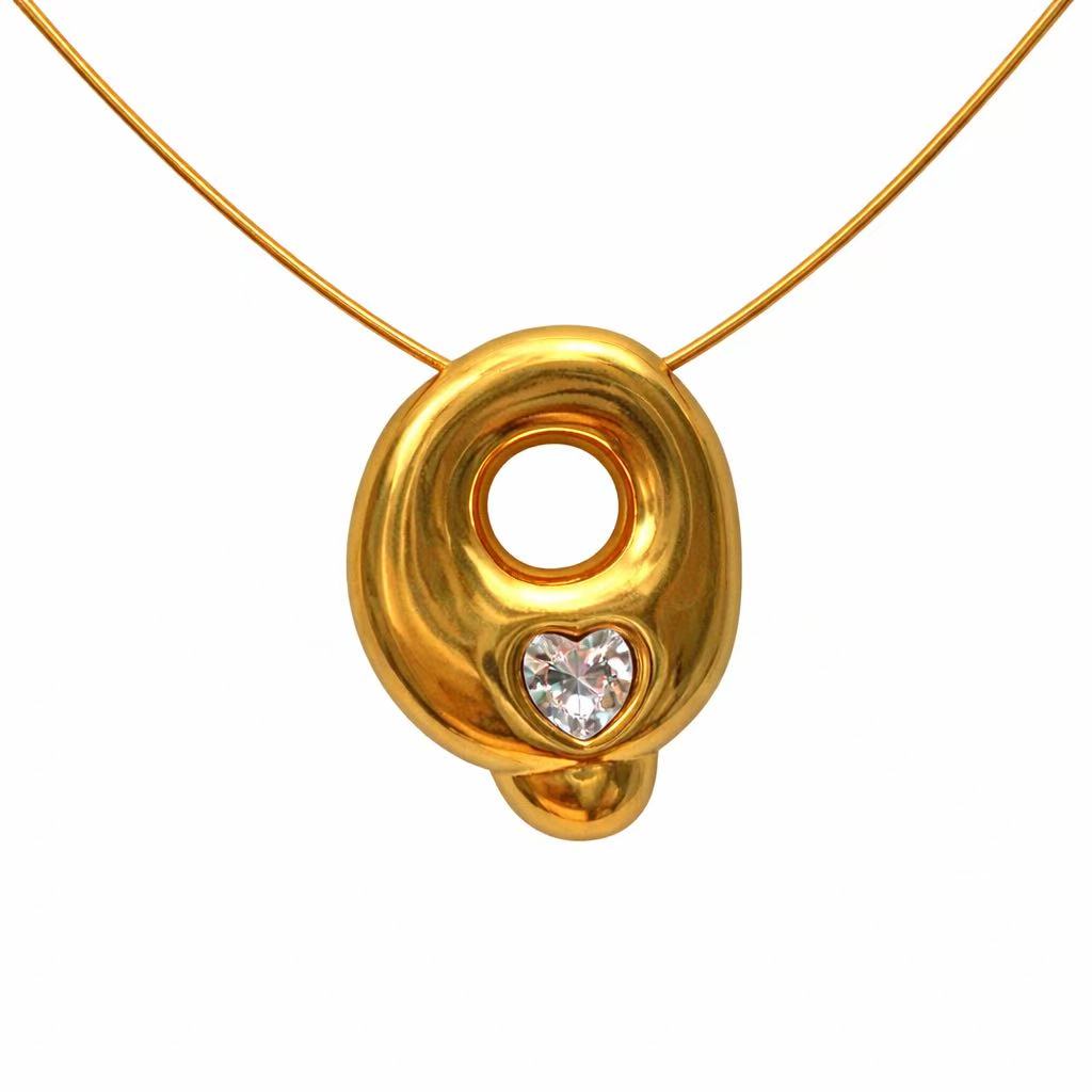 Customizable Initial Gold Ribbon Necklace AZ with Diamonds