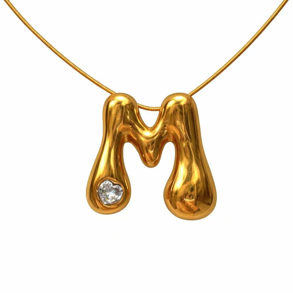 Customizable Initial Gold Ribbon Necklace AZ with Diamonds