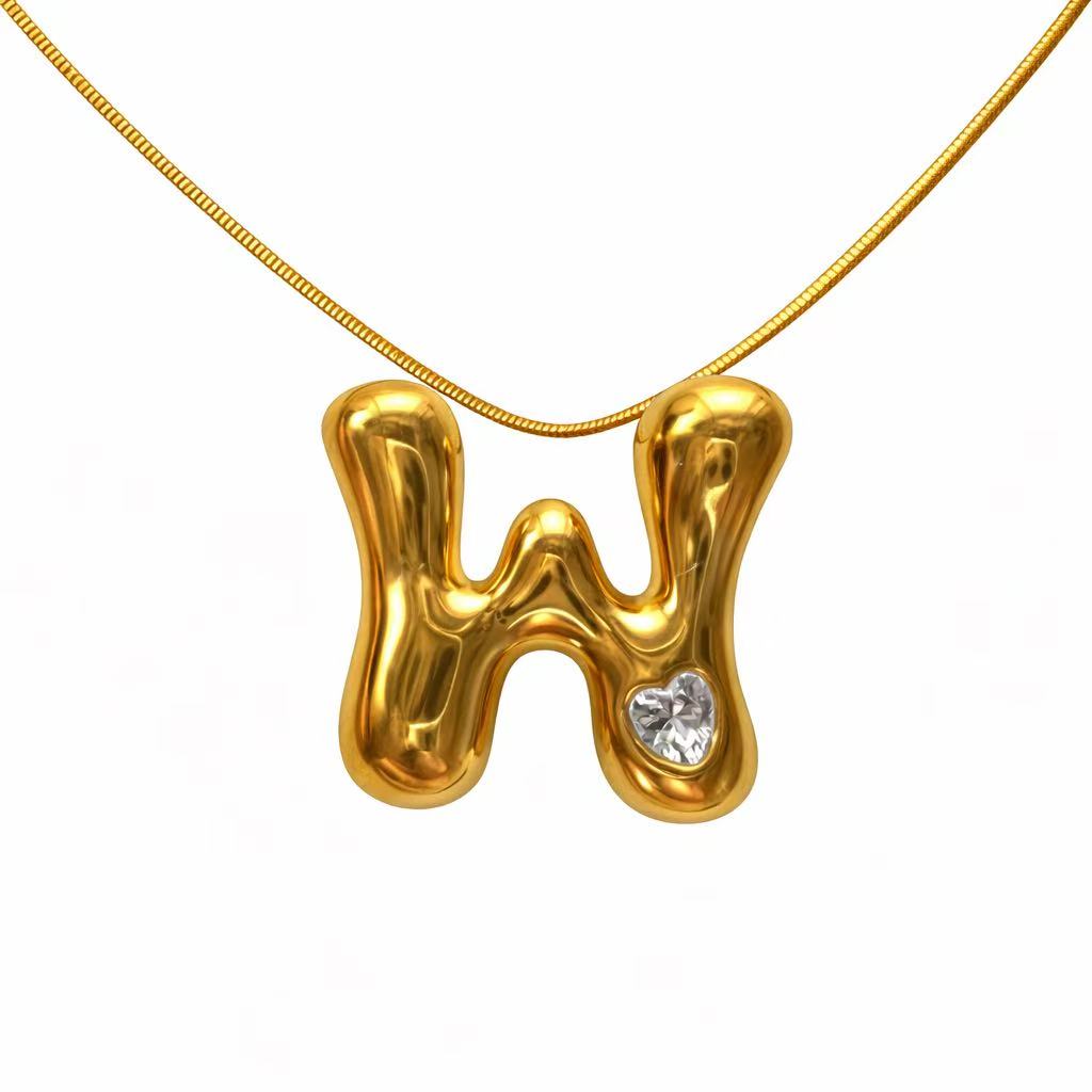 Customizable Initial Gold Ribbon Necklace AZ with Diamonds