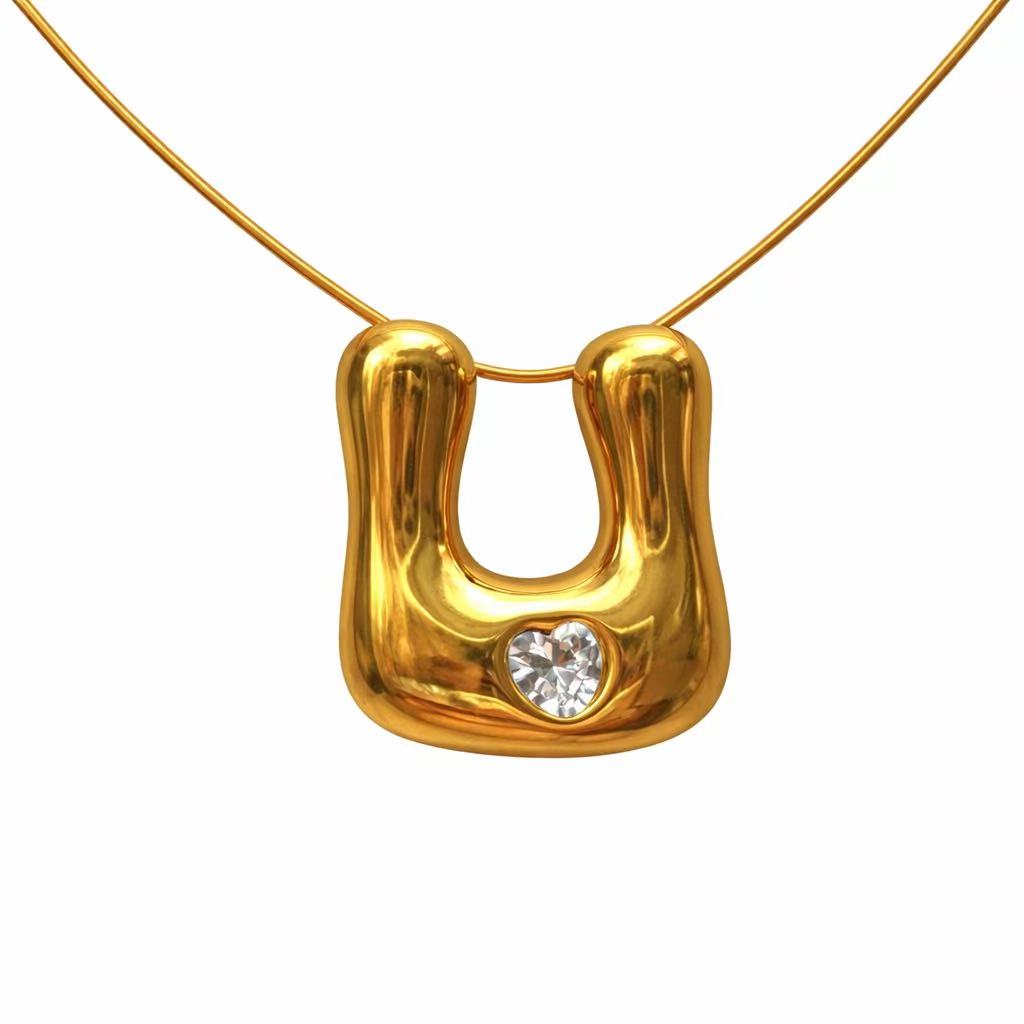 Customizable Initial Gold Ribbon Necklace AZ with Diamonds