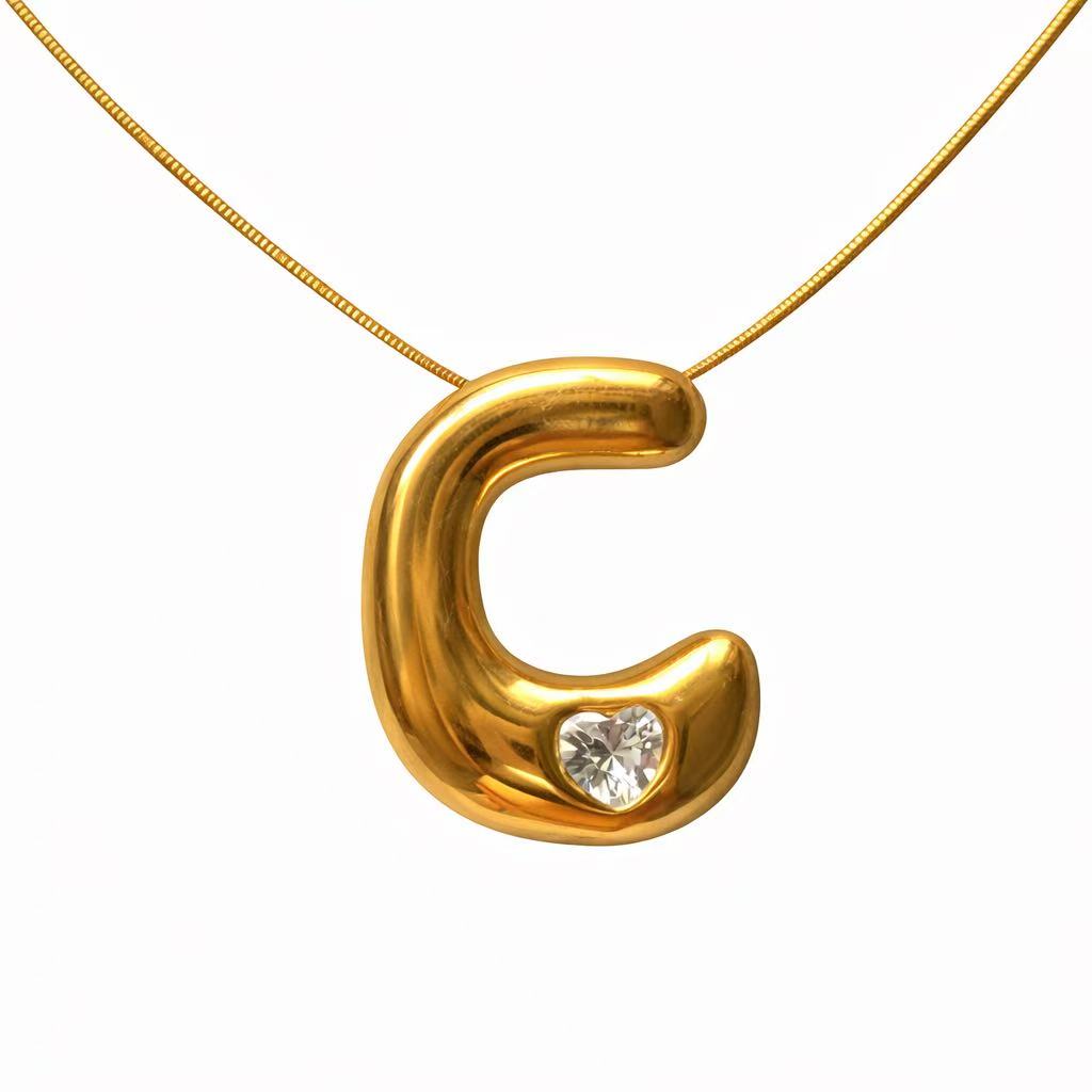 Customizable Initial Gold Ribbon Necklace AZ with Diamonds