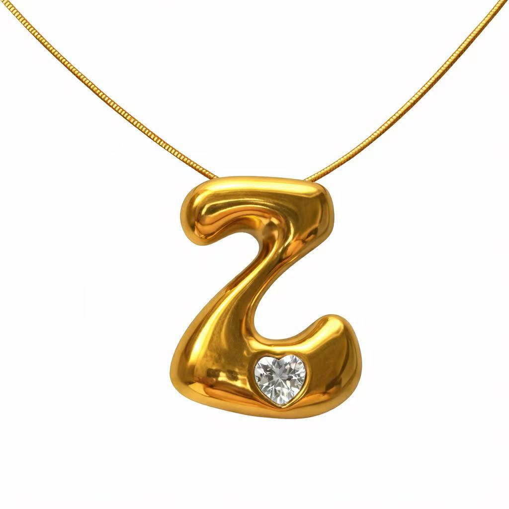 Customizable Initial Gold Ribbon Necklace AZ with Diamonds