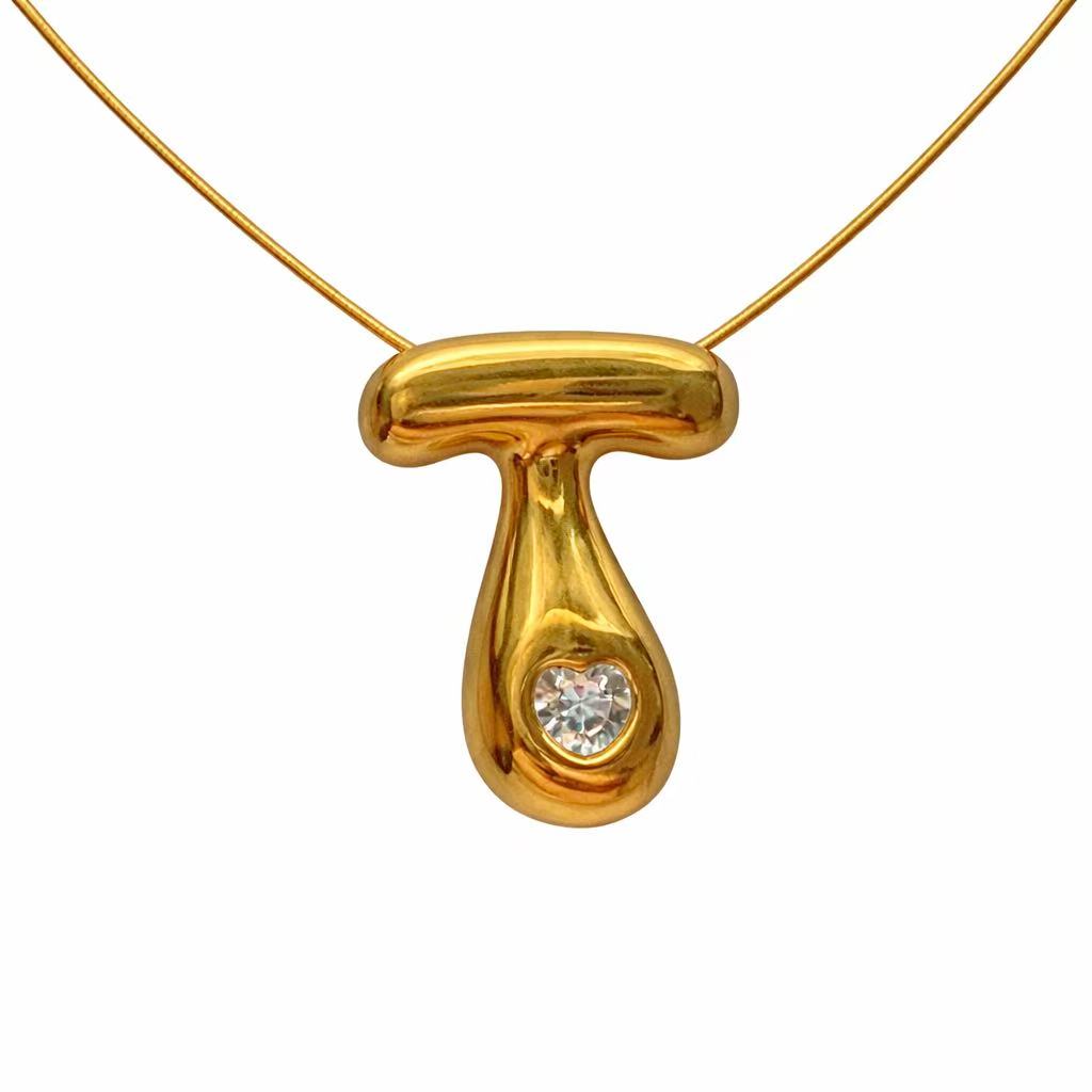 Customizable Initial Gold Ribbon Necklace AZ with Diamonds