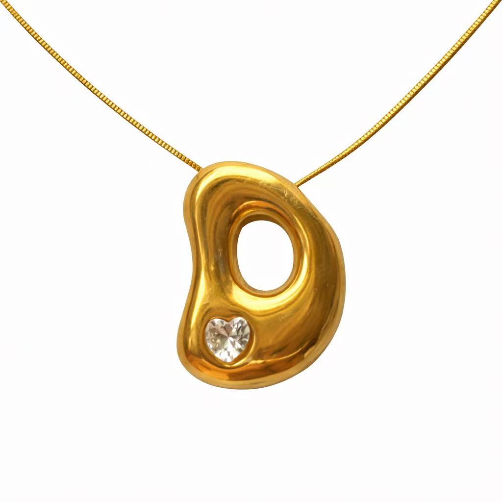 Customizable Initial Gold Ribbon Necklace AZ with Diamonds
