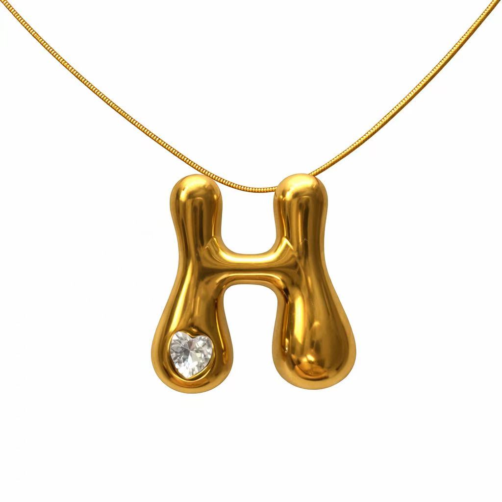 Customizable Initial Gold Ribbon Necklace AZ with Diamonds