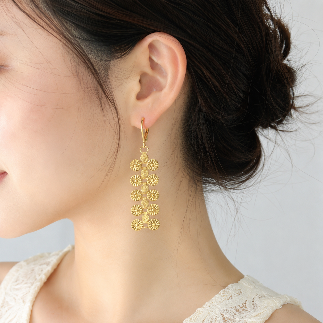 Luxury Gold Fringe Earrings | Modern Geometric Design Wide Hoop Earrings | 18K Gold Plated Long Tassel Earrings