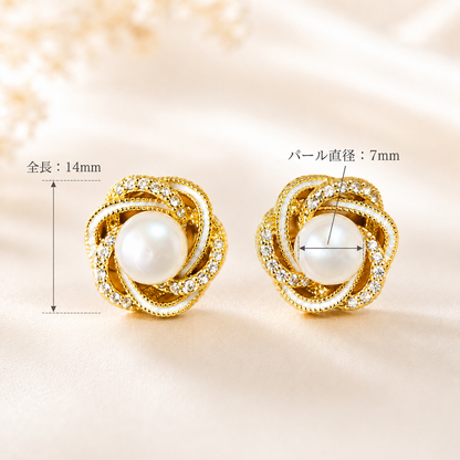 「XINXINIO」パール調フラワーピアス 上品 華やか ゴールドカラー レディース アクセサリー おしゃれ 耳飾り