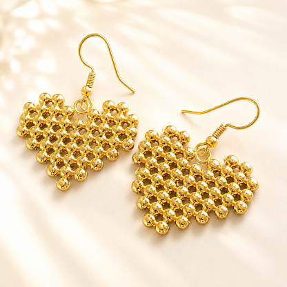 Popular gold bead heart earrings, stylish gift, hypoallergenic, simple, three-dimensional sparkle, gorgeous accessory