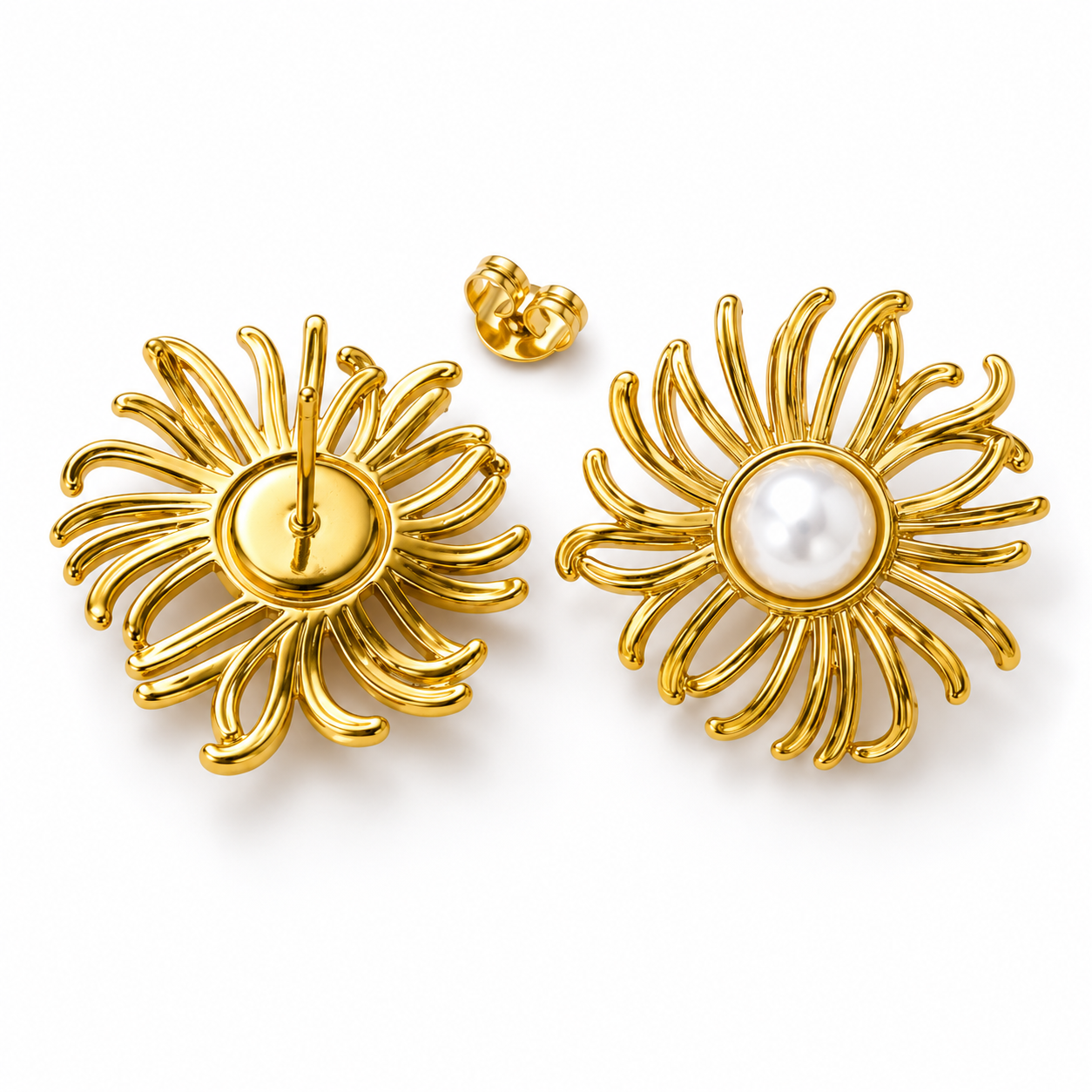 Flower Pearl Earrings - Elegant Gold Design, Gorgeous Beauty