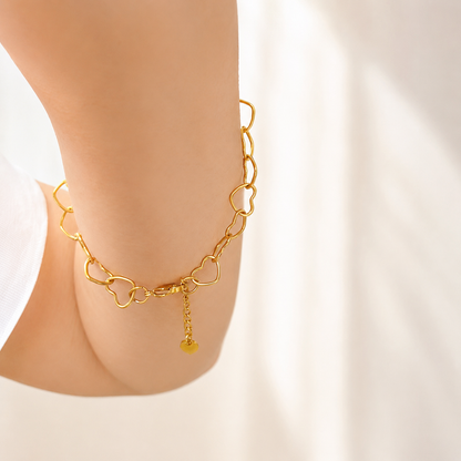 Lovely heart chain gold bracelet made of stainless steel