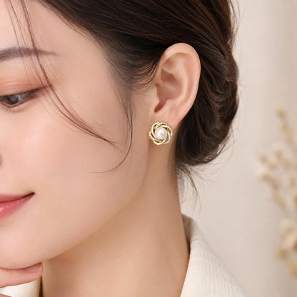 「XINXINIO」パール調フラワーピアス 上品 華やか ゴールドカラー レディース アクセサリー おしゃれ 耳飾り