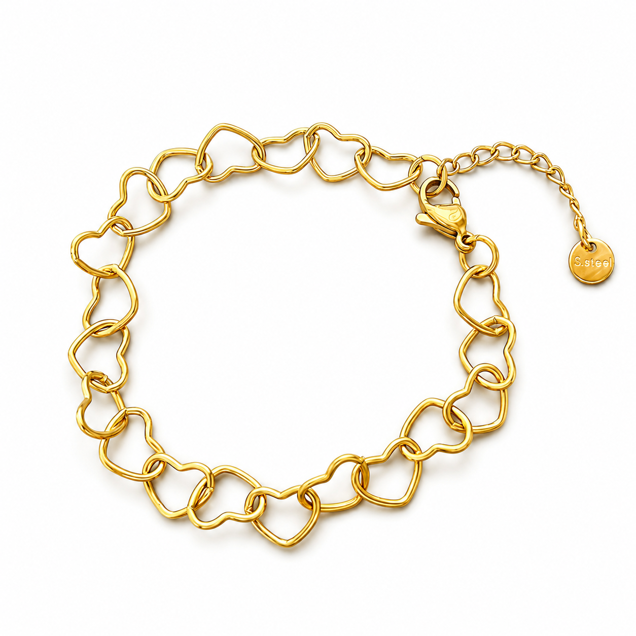 Lovely heart chain gold bracelet made of stainless steel