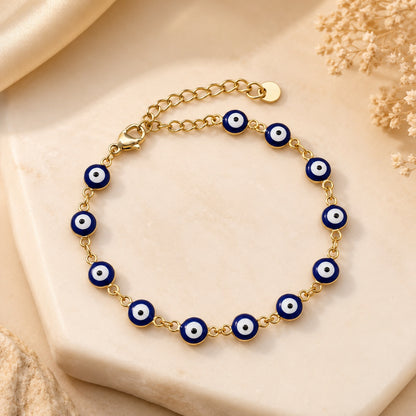 「XINXINIO」イービルアイ ゴールドブレスレット、お守り、幸運、Evil Eye