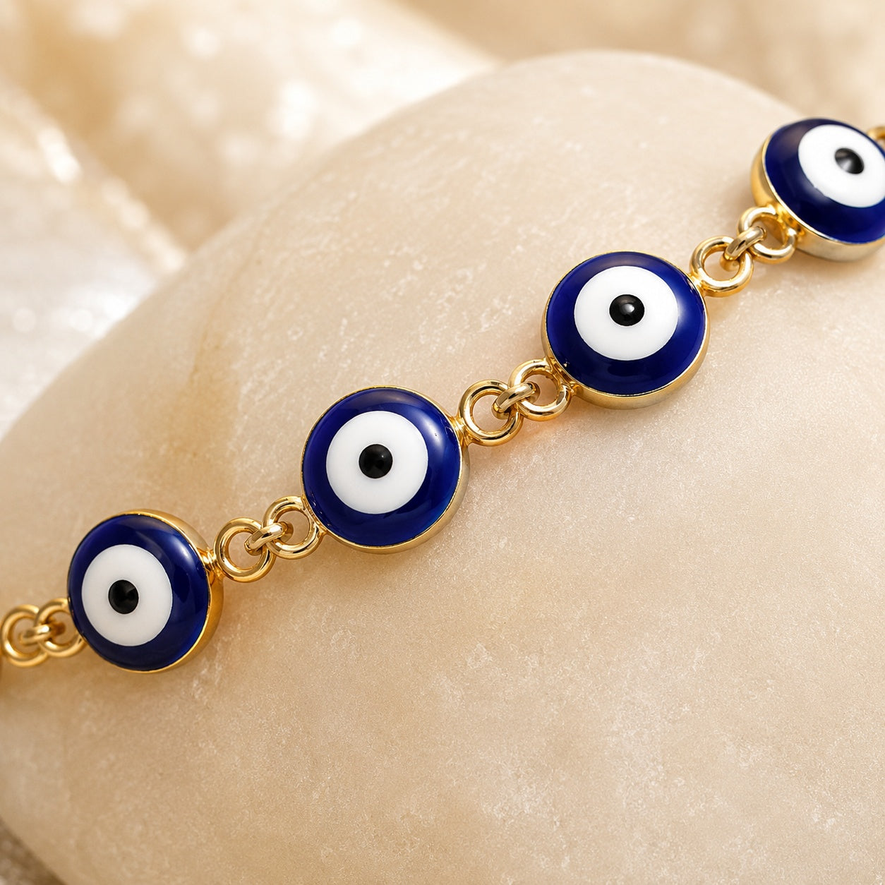 「XINXINIO」イービルアイ ゴールドブレスレット、お守り、幸運、Evil Eye