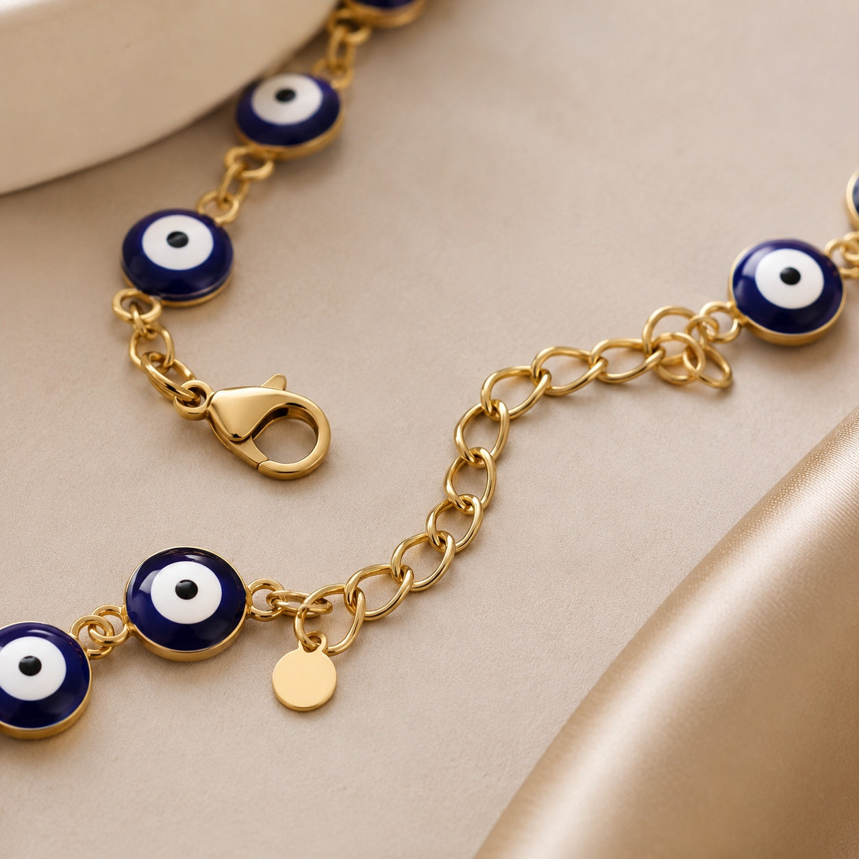 「XINXINIO」イービルアイ ゴールドブレスレット、お守り、幸運、Evil Eye