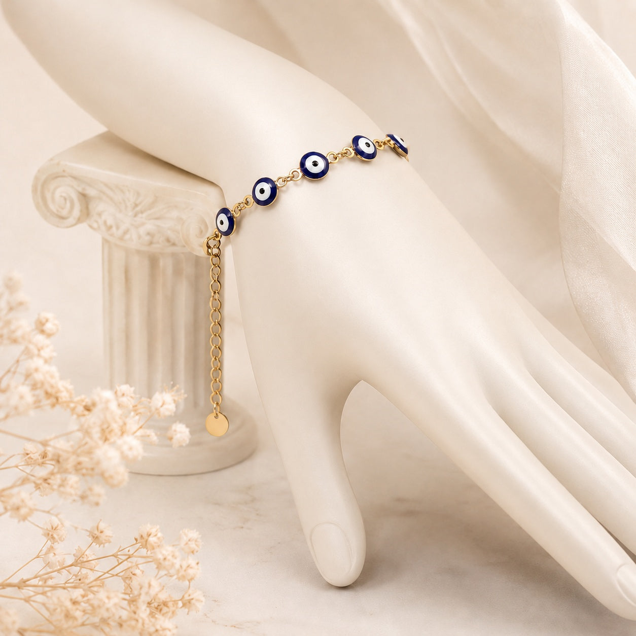 「XINXINIO」イービルアイ ゴールドブレスレット、お守り、幸運、Evil Eye
